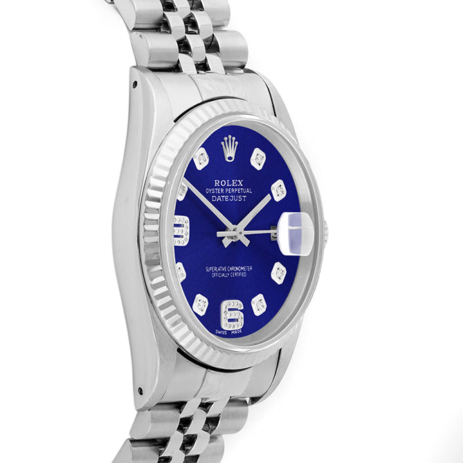 Rolex Datejust 36mm STAINLESS STEEL 16234 Blue | 6&9 Diamond  | Fluted Bezel