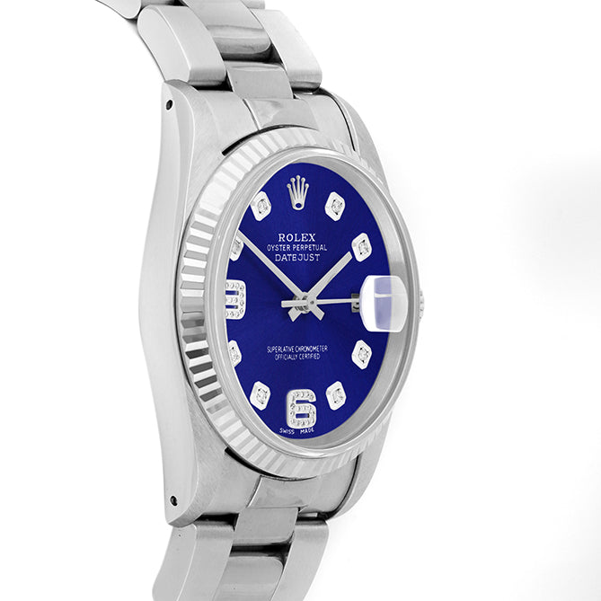 Rolex Datejust 36mm STAINLESS STEEL 16234 Blue Dial | 6&9 Diamond| Fluted Bezel