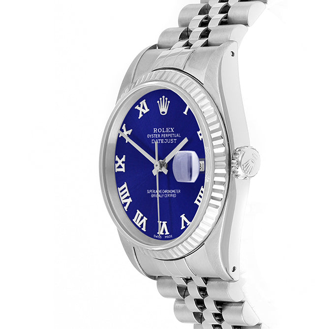 Rolex Datejust 36mm STAINLESS STEEL 16234 Blue Dial | Roman Hour Markers | Fluted  Bezel