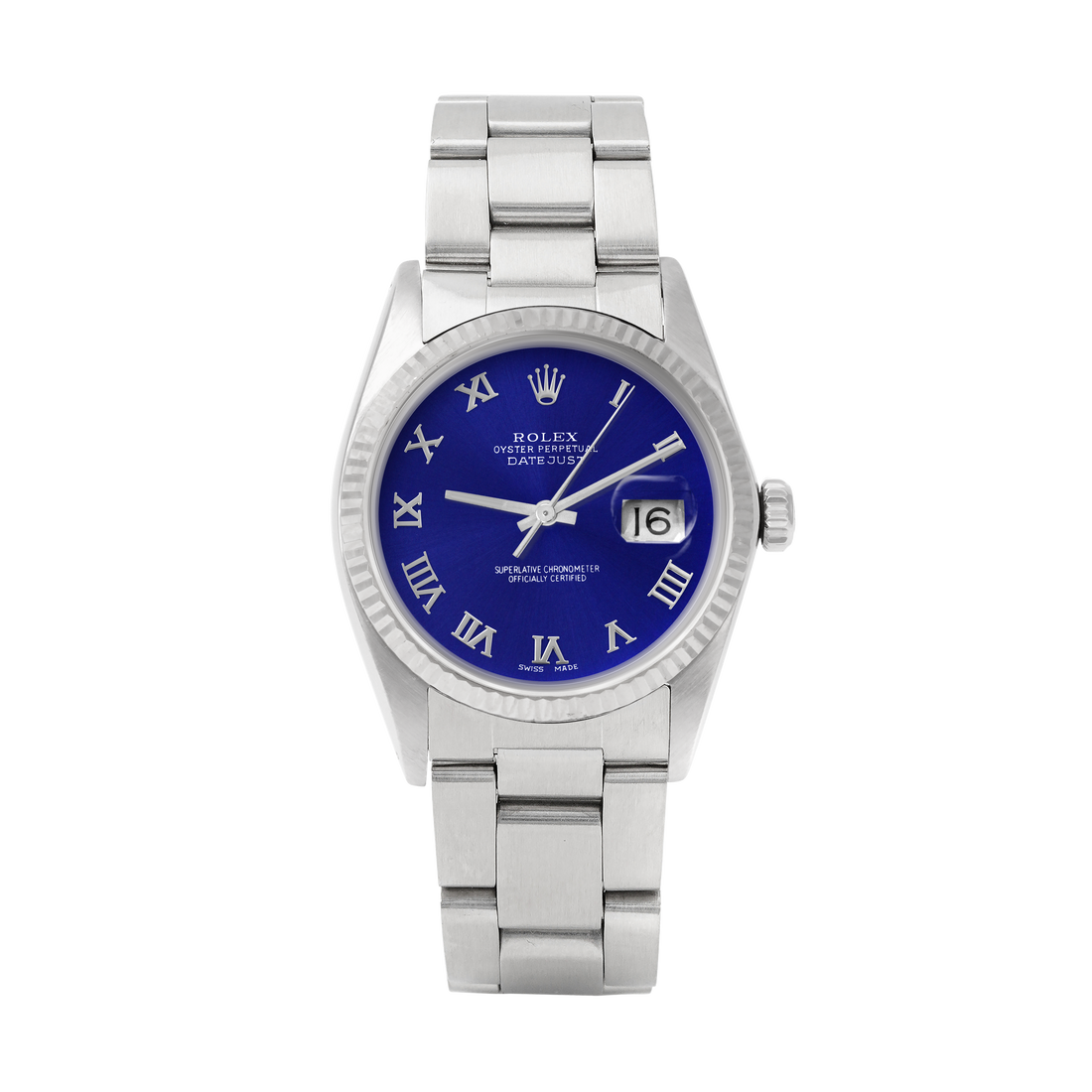 Rolex Datejust 36mm STAINLESS STEEL 16234 Blue Dial | Roman Hour Markers | Fluted  Bezel