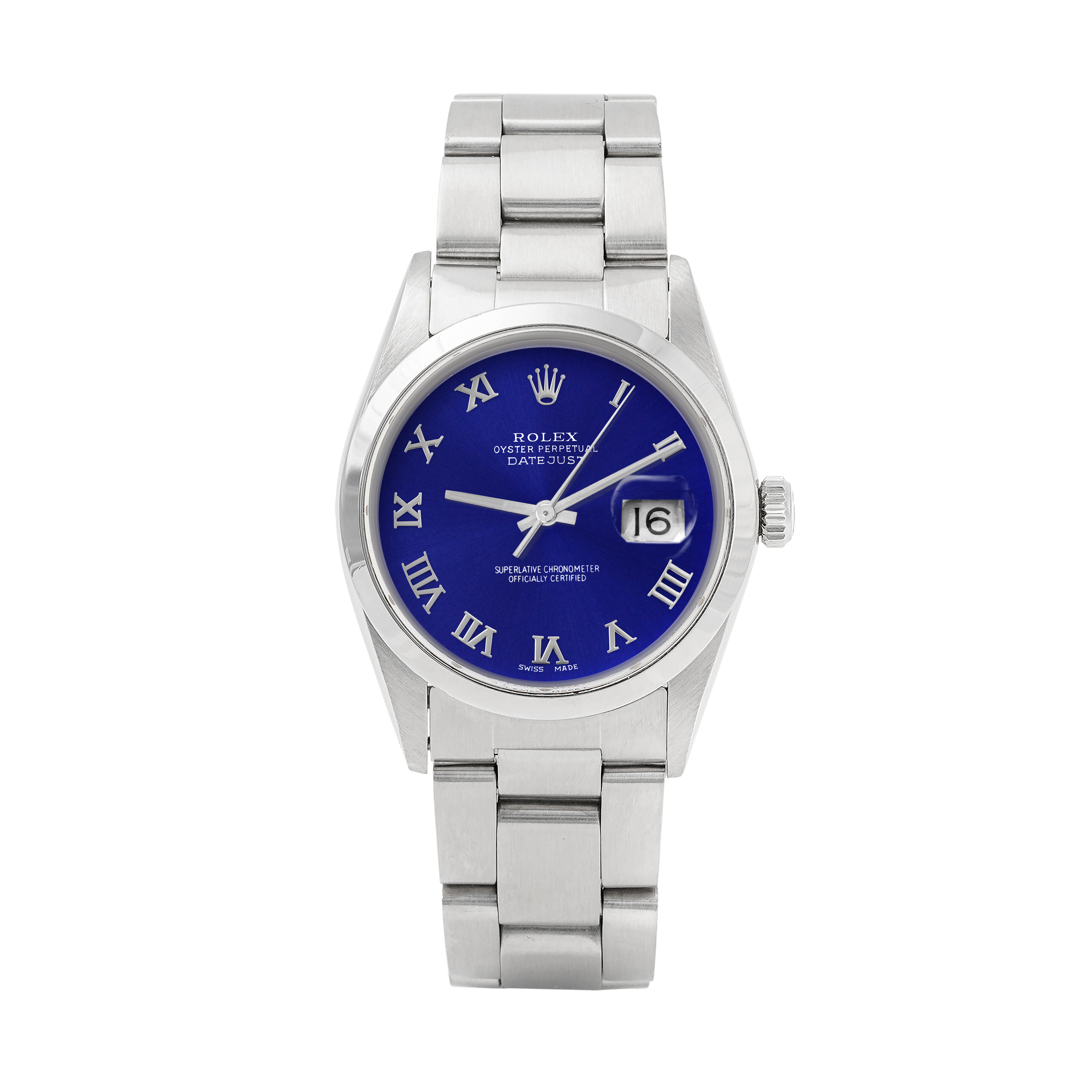 Rolex Datejust 36mm STAINLESS STEEL 16200  Blue Dial | Roman Hour Markers | Smooth Bezel
