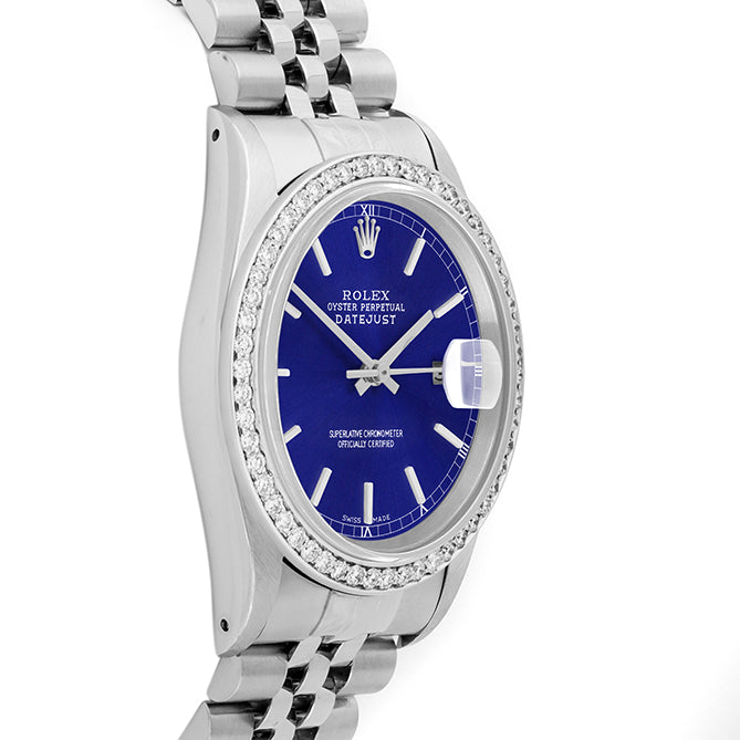 Rolex Datejust 36mm STAINLESS STEEL 16234 Blue  Dial | Sticks Hour Markers, 1 ct Diamond Bezel