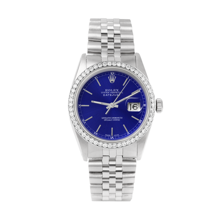 Rolex Datejust 36mm STAINLESS STEEL 16234 Blue  Dial | Sticks Hour Markers, 1 ct Diamond Bezel