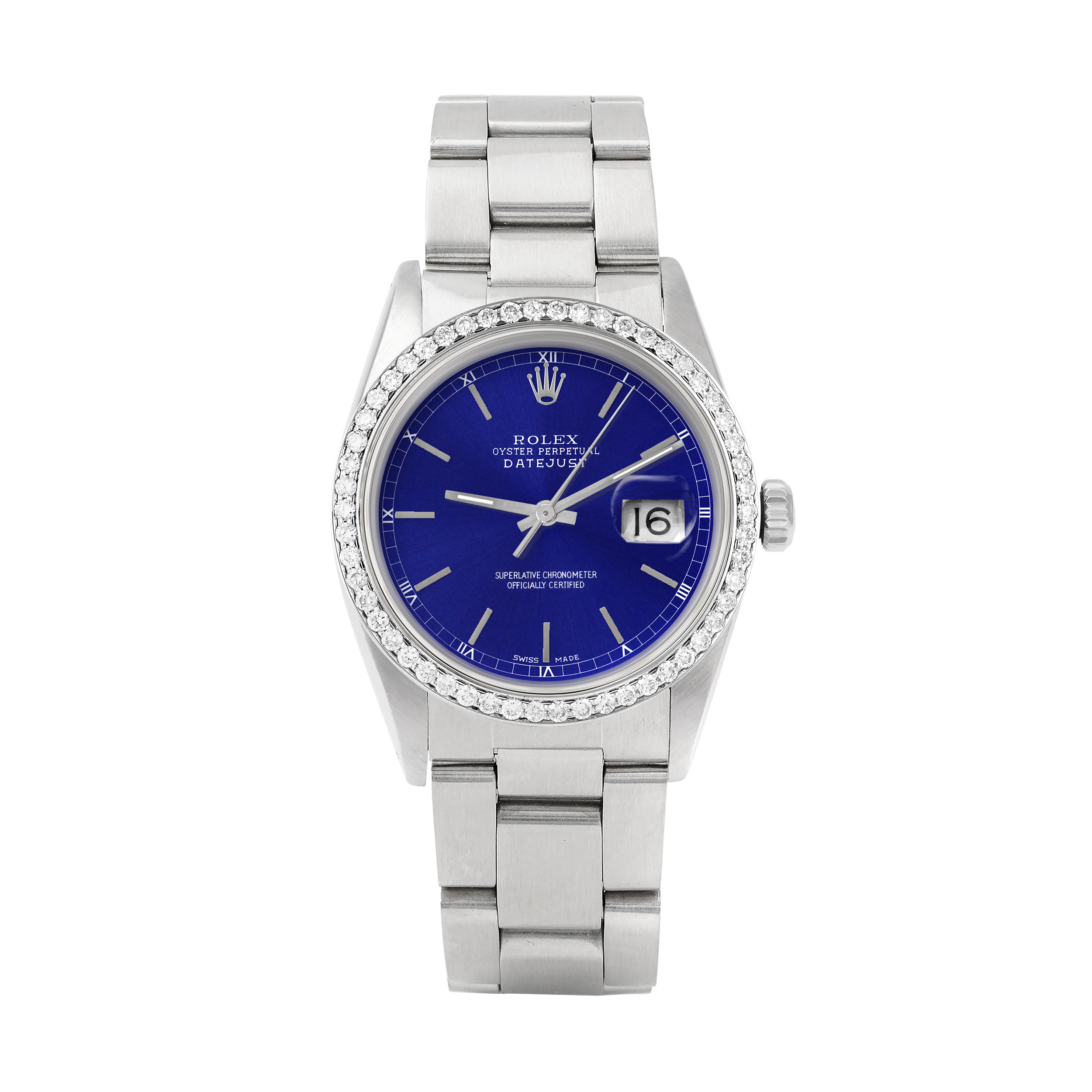 Rolex Datejust 36mm STAINLESS STEEL 16234 Blue  Dial | Sticks Hour Markers, 1 ct Diamond Bezel