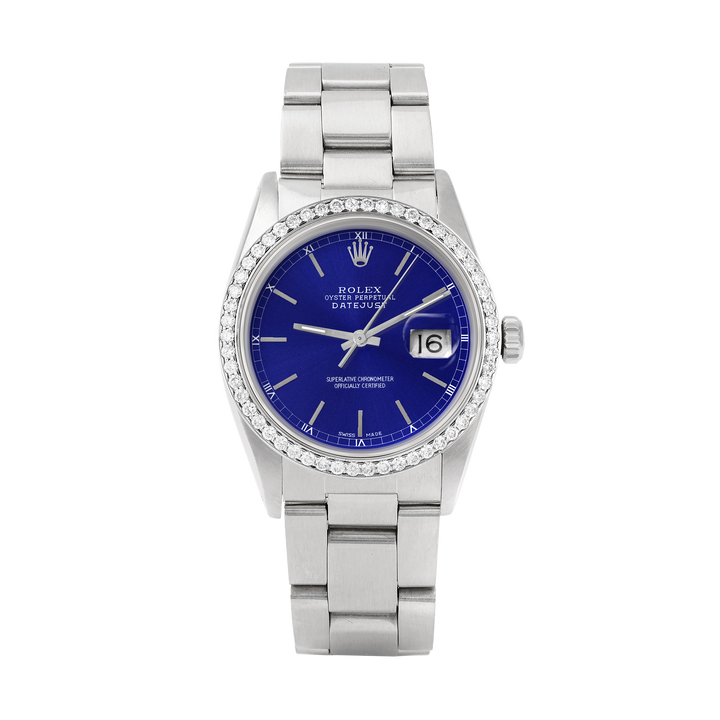 Rolex Datejust 36mm STAINLESS STEEL 16234 Blue  Dial | Sticks Hour Markers, 1 ct Diamond Bezel