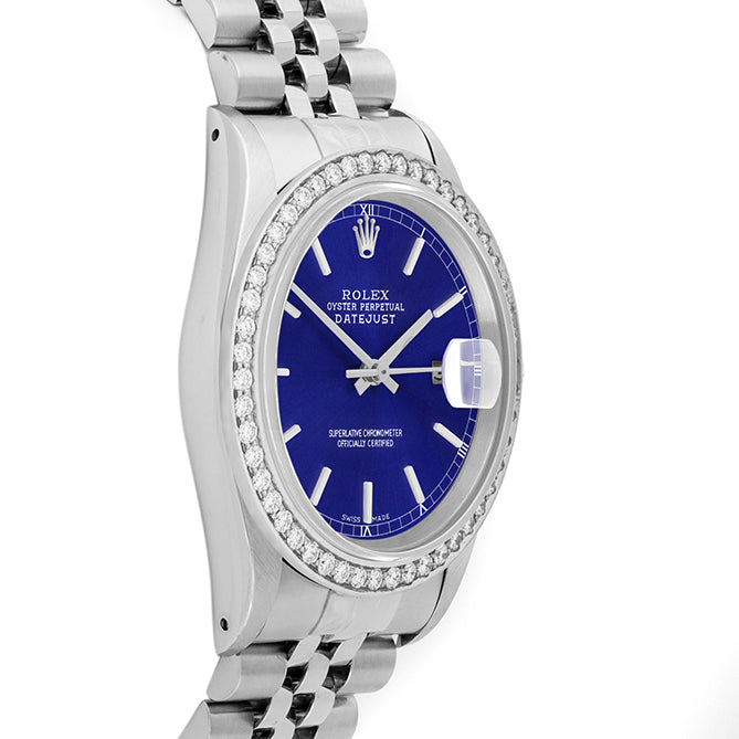 Rolex Datejust 36mm STAINLESS STEEL 16234 Black Dial | Stick Hour Markers | 1.8ct Diamond Bezel (Copy)