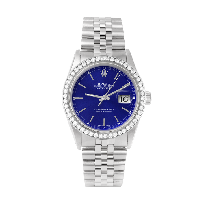 Rolex Datejust 36mm STAINLESS STEEL 16234 Black Dial | Stick Hour Markers | 1.8ct Diamond Bezel (Copy)