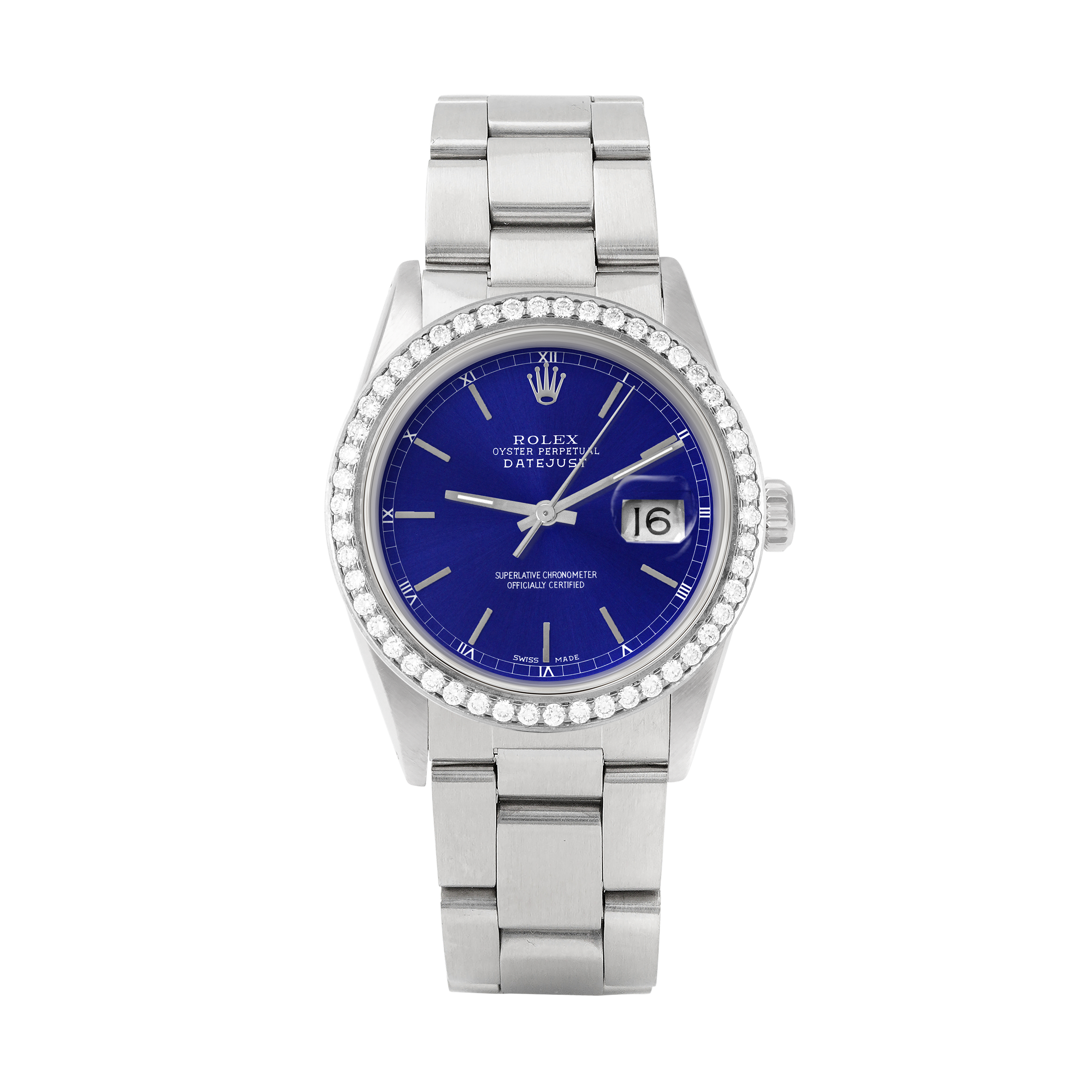 Rolex Datejust 36mm STAINLESS STEEL 16234 Blue Dial | Stick Hour Markers, 1.8ct Diamond Bezel