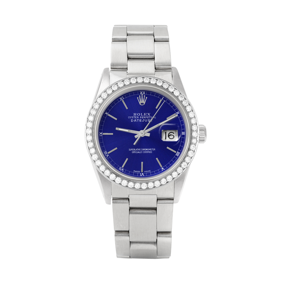 Rolex Datejust 36mm STAINLESS STEEL 16234 Blue Dial | Stick Hour Markers, 1.8ct Diamond Bezel
