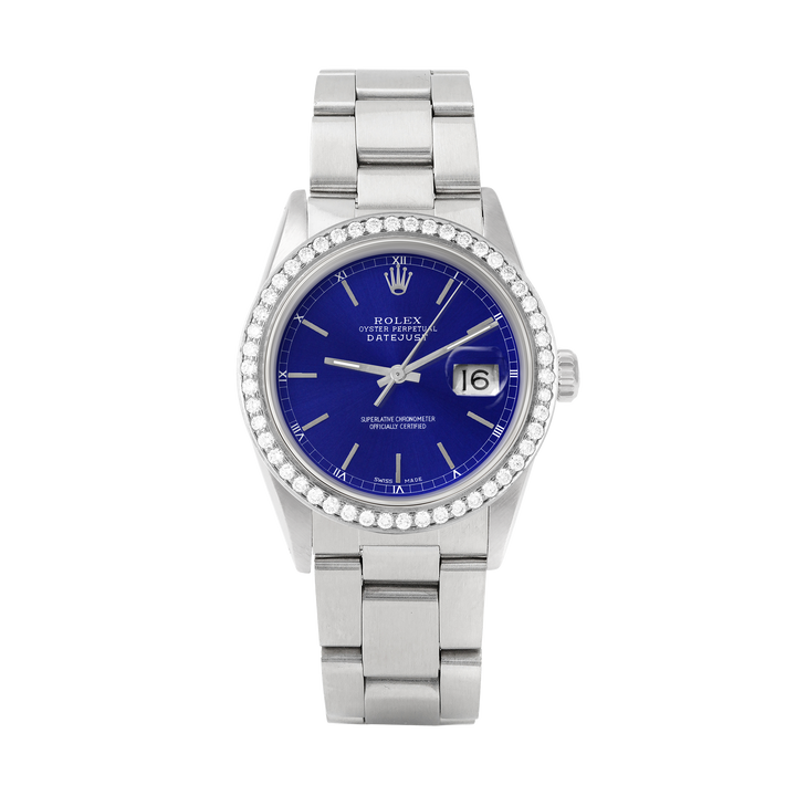 Rolex Datejust 36mm STAINLESS STEEL 16234 Blue Dial | Stick Hour Markers, 1.8ct Diamond Bezel