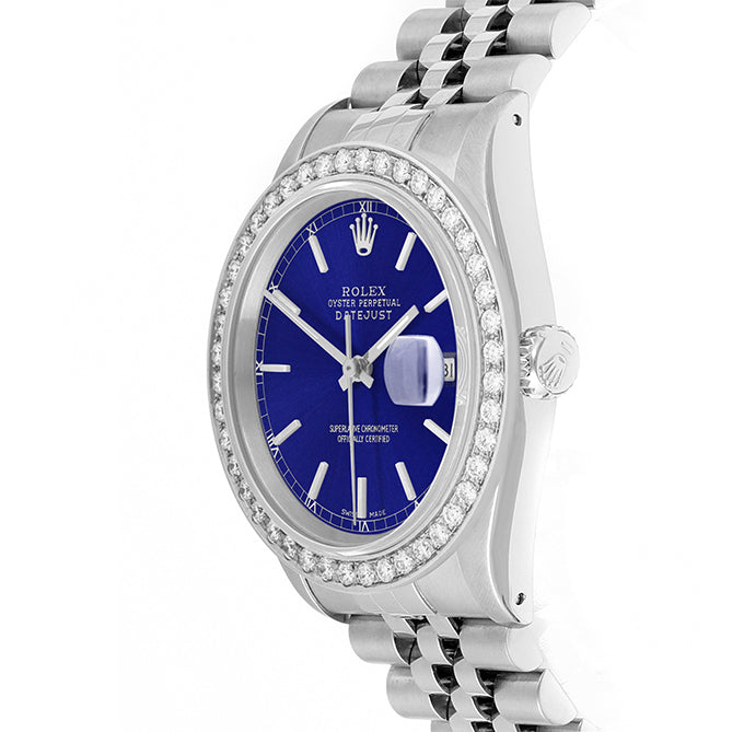 Rolex Datejust 36mm STAINLESS STEEL 16234 Blue Dial | Sticks Hour Markers, 2 ct Diamond Bezel