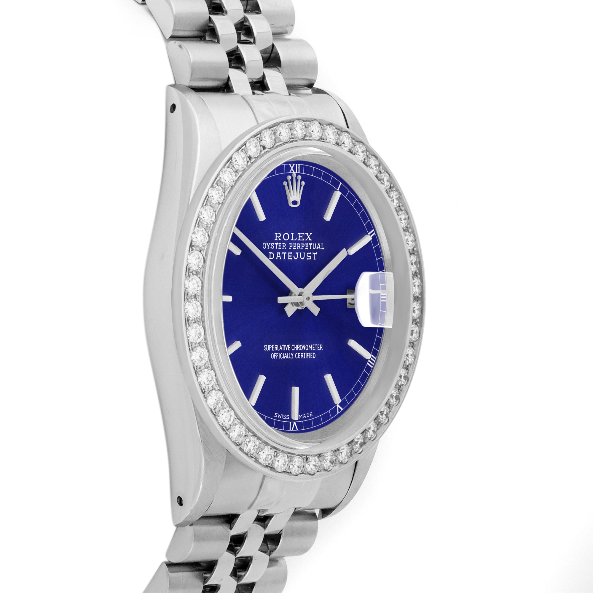 Rolex Datejust 36mm STAINLESS STEEL 16234 Blue Dial | Sticks Hour Markers, 2 ct Diamond Bezel