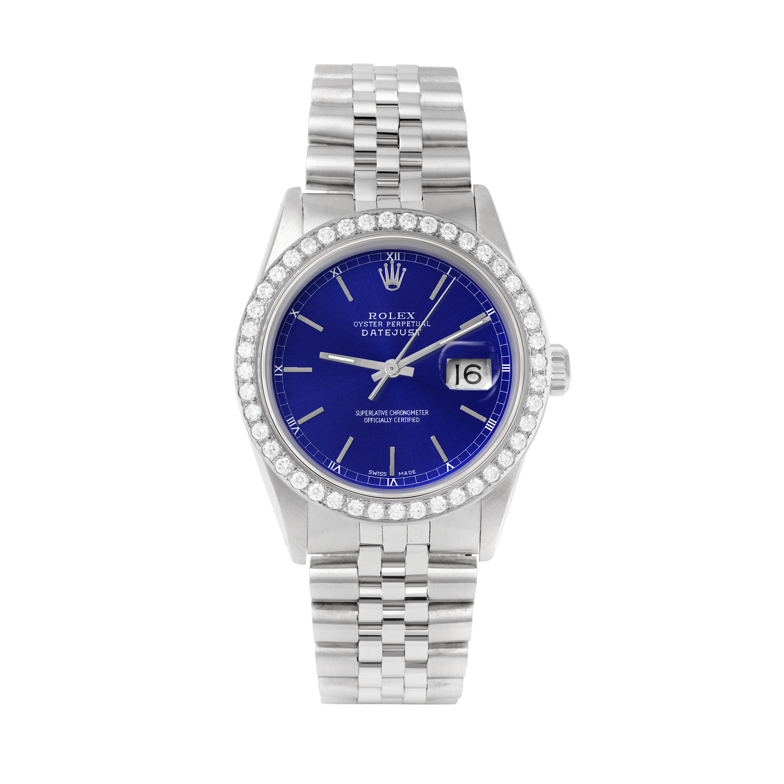 Rolex Datejust 36mm STAINLESS STEEL 16234 Blue Dial | Sticks Hour Markers, 2 ct Diamond Bezel