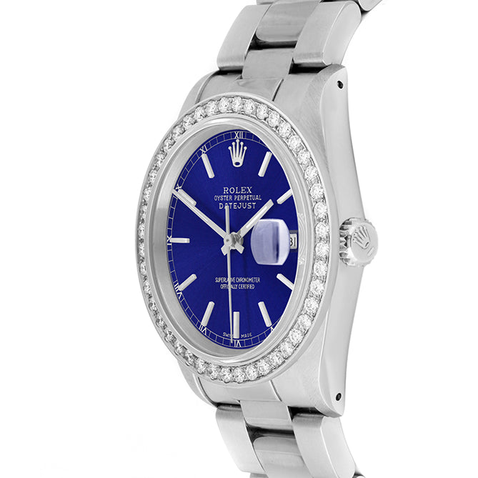 Rolex Datejust 36mm STAINLESS STEEL 16234 Blue Dial | Sticks Hour Markers, 2 ct Diamond Bezel