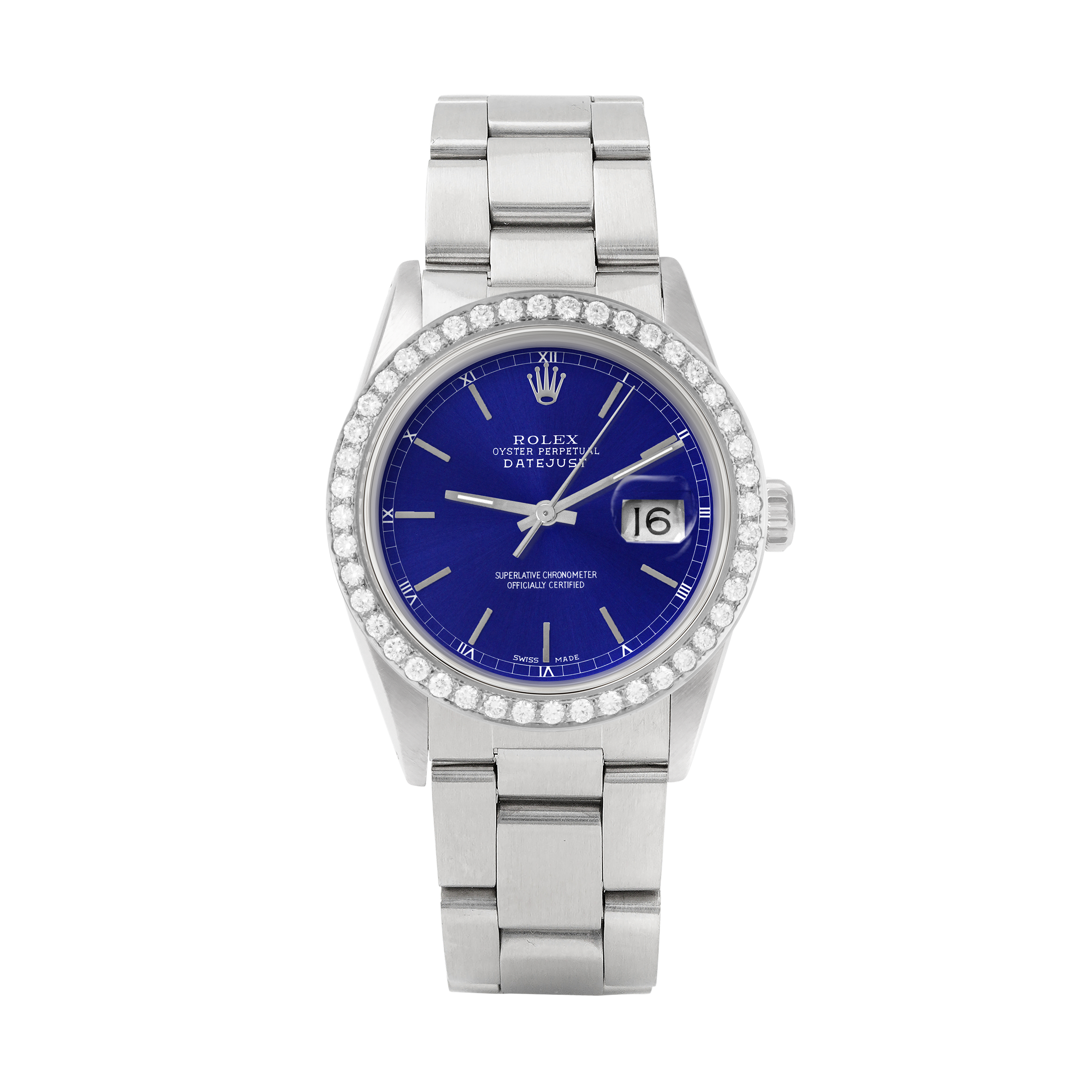 Rolex Datejust 36mm STAINLESS STEEL 16234 Blue Dial | Sticks Hour Markers, 2 ct Diamond Bezel