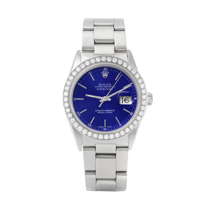 Rolex Datejust 36mm STAINLESS STEEL 16234 Blue Dial | Sticks Hour Markers, 2 ct Diamond Bezel