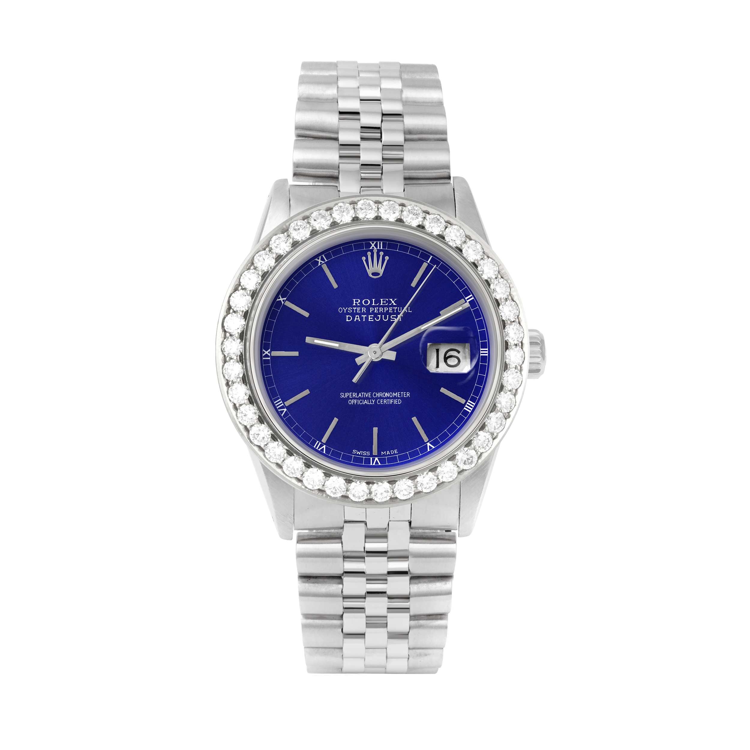 Rolex Datejust 36mm STAINLESS STEEL 16234 Blue Dial | Stick Hour Markers, 2.5ct Diamond Bezel