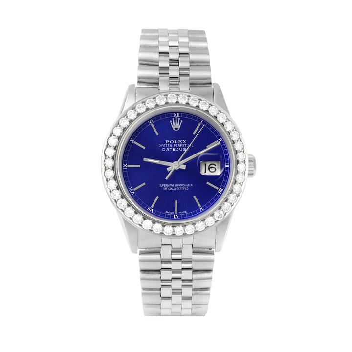 Rolex Datejust 36mm STAINLESS STEEL 16234 Blue Dial | Stick Hour Markers, 2.5ct Diamond Bezel