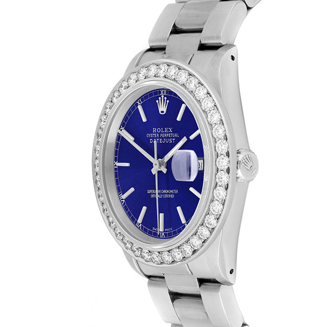 Rolex Datejust 36mm STAINLESS STEEL 16234 Blue Dial | Stick Hour Markers, 2.5 ct Diamond Bezel