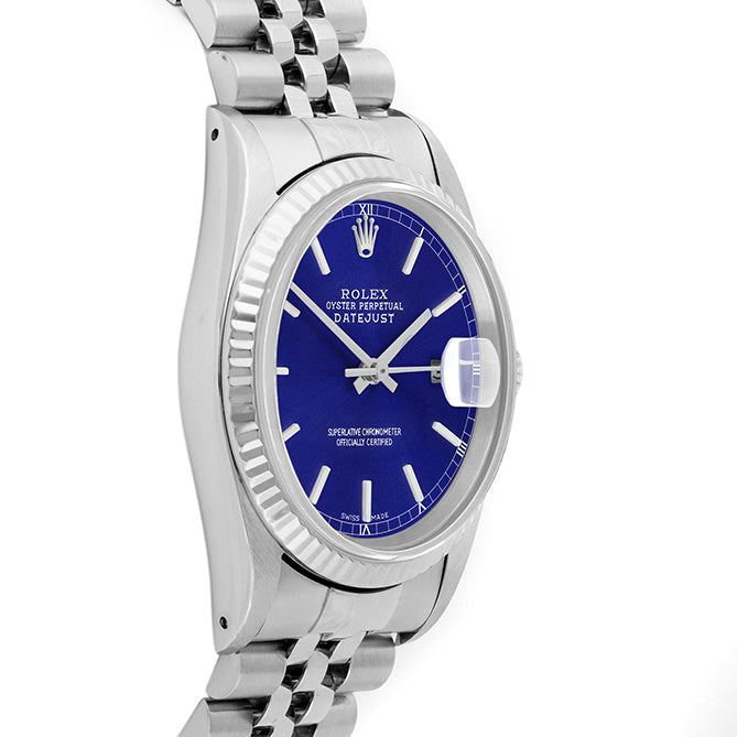 Rolex Datejust 36mm STAINLESS STEEL 16234 Blue Dial | Stick Hour Markers | Fluted  Bezel