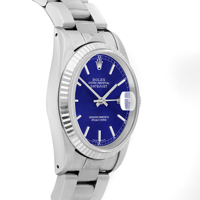 Rolex Datejust 36mm STAINLESS STEEL 16234 Blue Dial | Stick Hour Markers | Fluted  Bezel