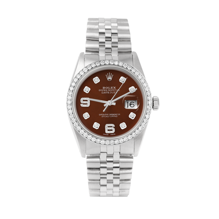 Rolex Datejust 36mm STAINLESS STEEL 16234 Brown  Dial | 6&9 Diamond |Diamond Hour Markers | 1 ct Diamond Bezel