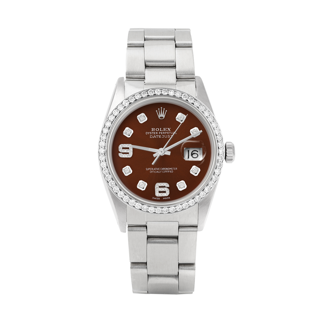 Rolex Datejust 36mm STAINLESS STEEL 16234 Brown  Dial | 6&9 Diamond |Diamond Hour Markers | 1 ct Diamond Bezel