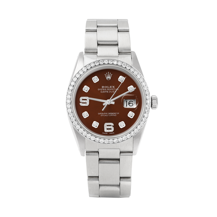 Rolex Datejust 36mm STAINLESS STEEL 16234 Brown  Dial | 6&9 Diamond |Diamond Hour Markers | 1 ct Diamond Bezel