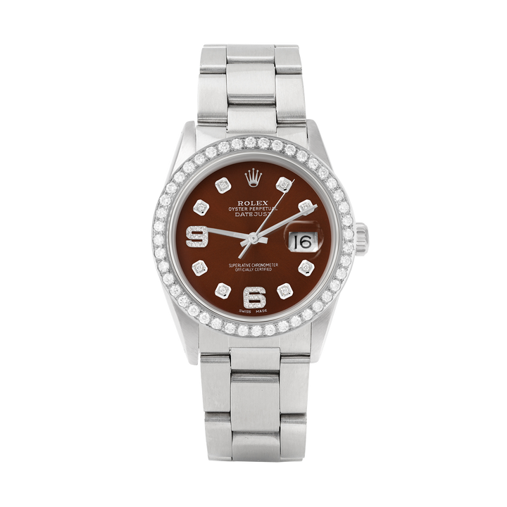 Rolex Datejust 36mm STAINLESS STEEL 16234 Brown Dial | 6&9 Diamond Hour Markers | 2 ct Diamond Bezel