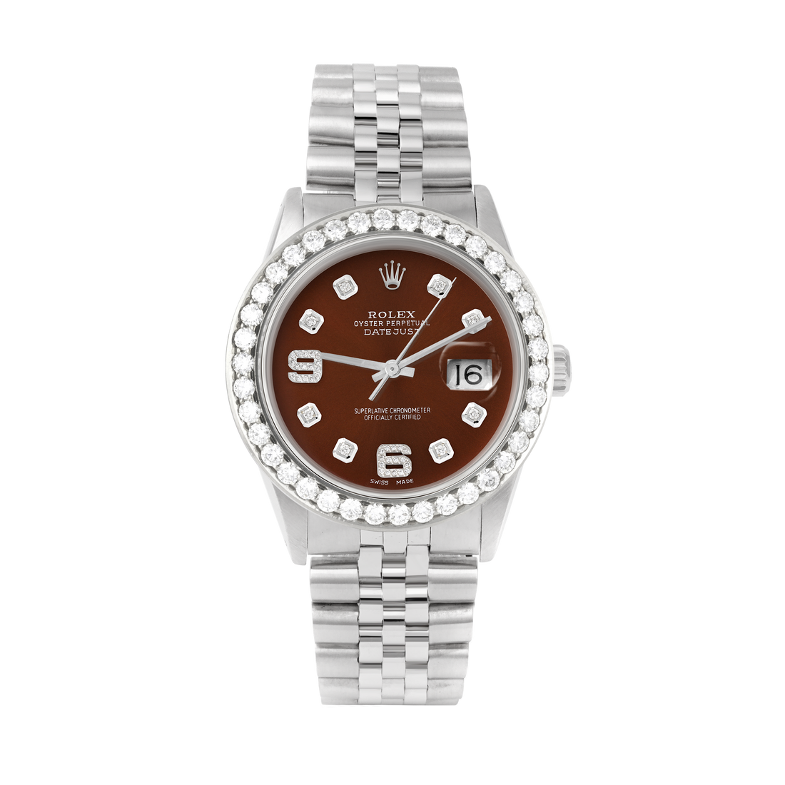 Rolex Datejust 36mm STAINLESS STEEL 16234 Brown  Dial |6&9 Diamond Hour Markers | 2.5 ct Diamond Bezel