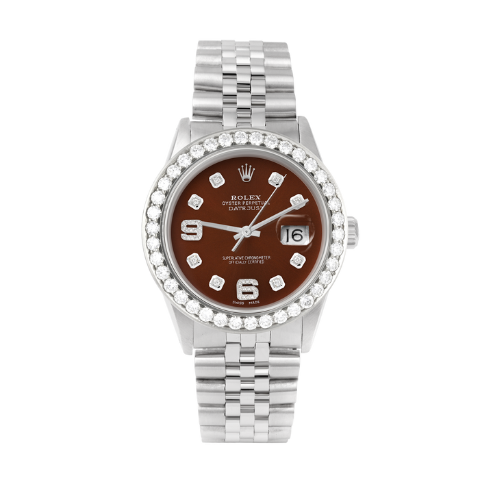 Rolex Datejust 36mm STAINLESS STEEL 16234 Brown  Dial |6&9 Diamond Hour Markers | 2.5 ct Diamond Bezel
