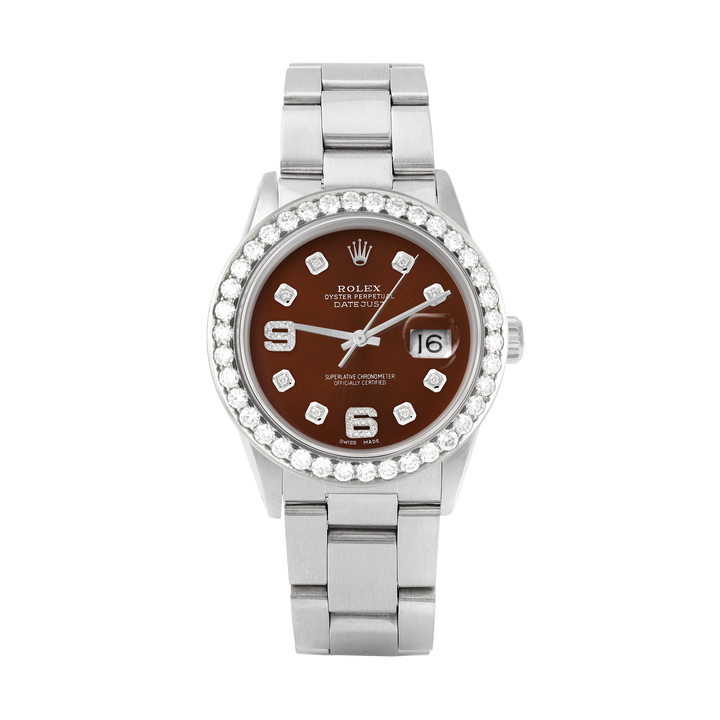 Rolex Datejust 36mm STAINLESS STEEL 16234 Brown  Dial |6&9 Diamond Hour Markers | 2.5 ct Diamond Bezel