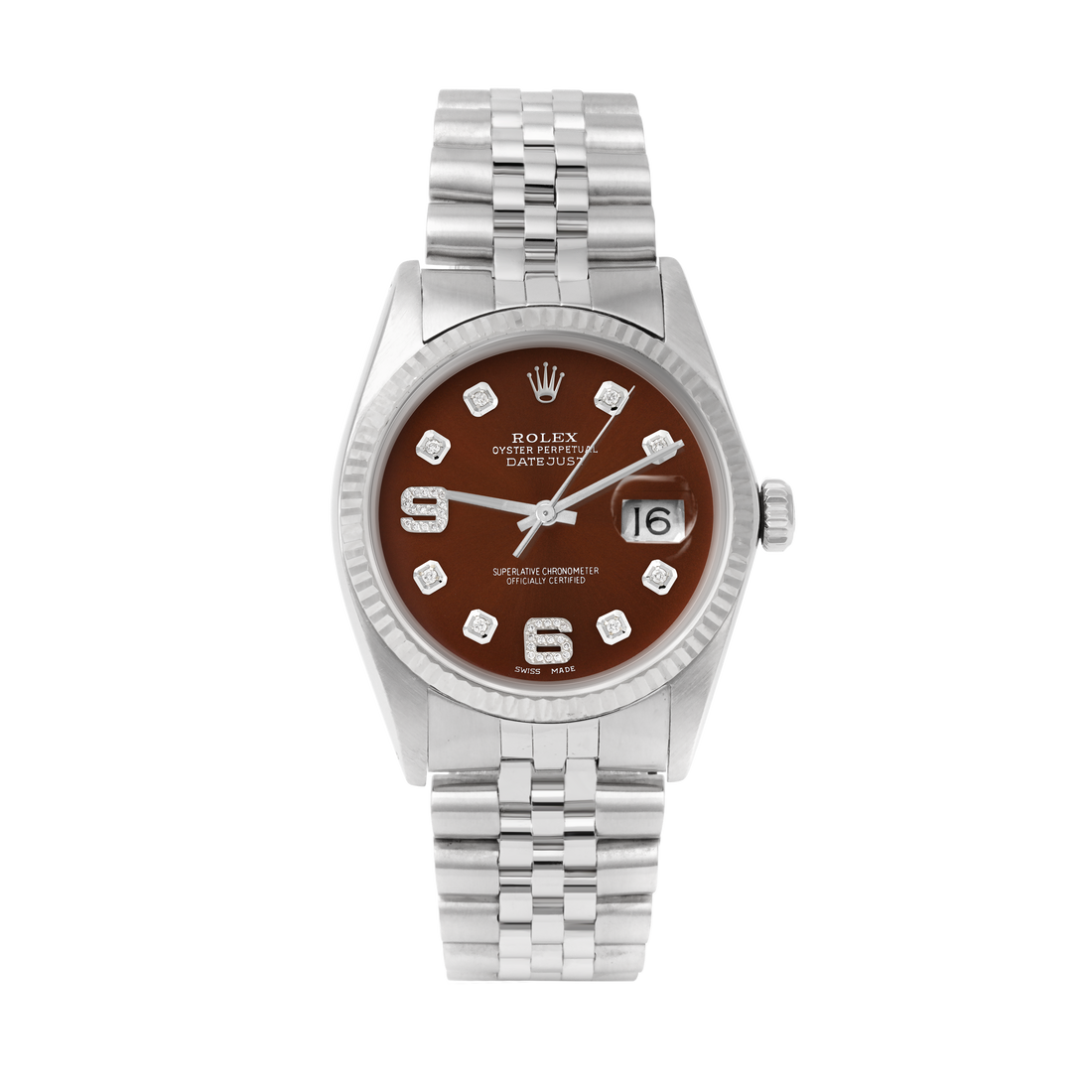 Rolex Datejust 36mm STAINLESS STEEL 16234 Brown Dial | 6&9 Diamond | Fluted bezel