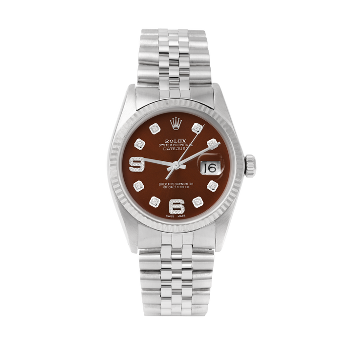 Rolex Datejust 36mm STAINLESS STEEL 16234 Brown Dial | 6&9 Diamond | Fluted bezel