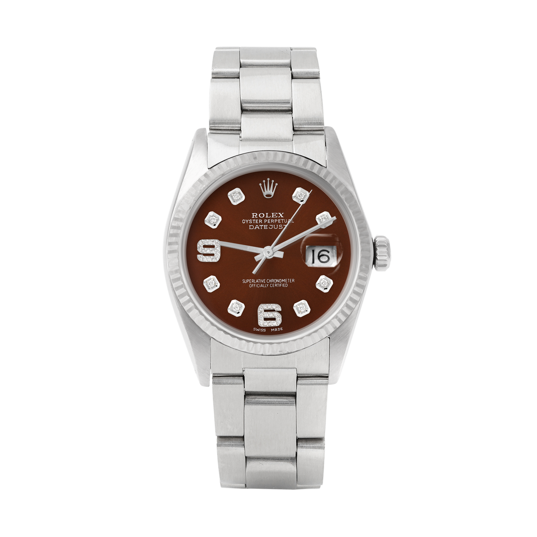 Rolex Datejust 36mm STAINLESS STEEL 16234 Brown Dial | 6&9 Diamond | Fluted Bezel