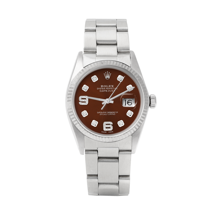 Rolex Datejust 36mm STAINLESS STEEL 16234 Brown Dial | 6&9 Diamond | Fluted Bezel