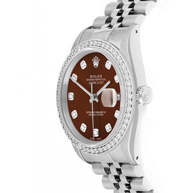 Rolex Datejust 36mm STAINLESS STEEL 16234 Brown  Dial | Diamond Hour Markers, 1ct Diamond Bezel