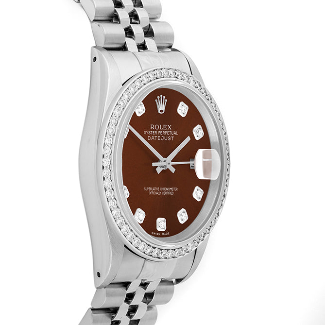 Rolex Datejust 36mm STAINLESS STEEL 16234 Brown  Dial | Diamond Hour Markers, 1ct Diamond Bezel