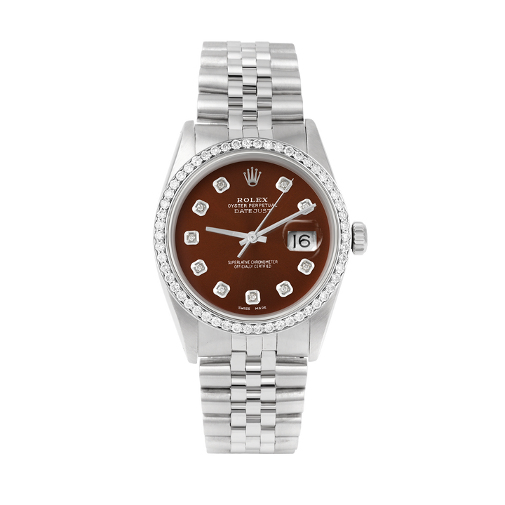 Rolex Datejust 36mm STAINLESS STEEL 16234 Brown Dial | Diamond Hour Markers | 1 ct Diamond Bezel