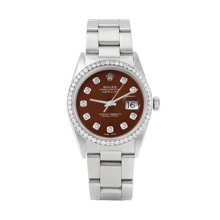 Rolex Datejust 36mm STAINLESS STEEL 16234 Brown Dial | Diamond Hour Markers | 1 ct Diamond Bezel