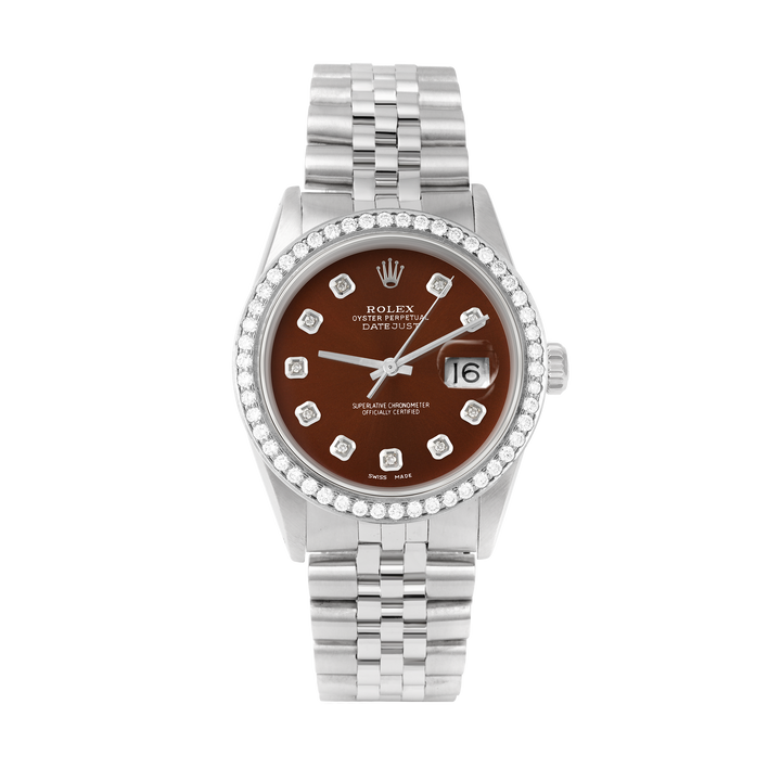 Rolex Datejust 36mm STAINLESS STEEL 16234 Brown Dial | Diamond Hour Markers, 1.8 ct Diamond Bezel