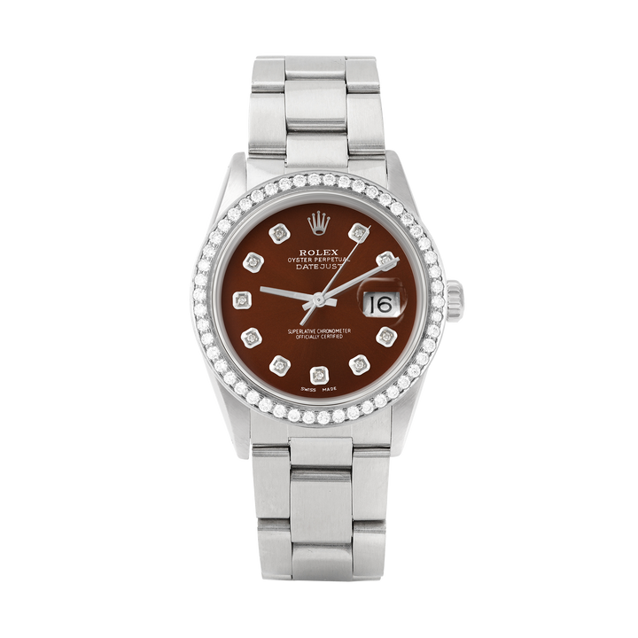 Rolex Datejust 36mm STAINLESS STEEL 16234 Brown Dial | Diamond Hour Markers, 1.8 ct Diamond Bezel