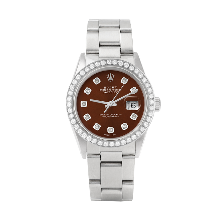 Rolex Datejust 36mm STAINLESS STEEL 16234 Brown Dial | Diamond Hour Markers, 2 ct Diamond Bezel