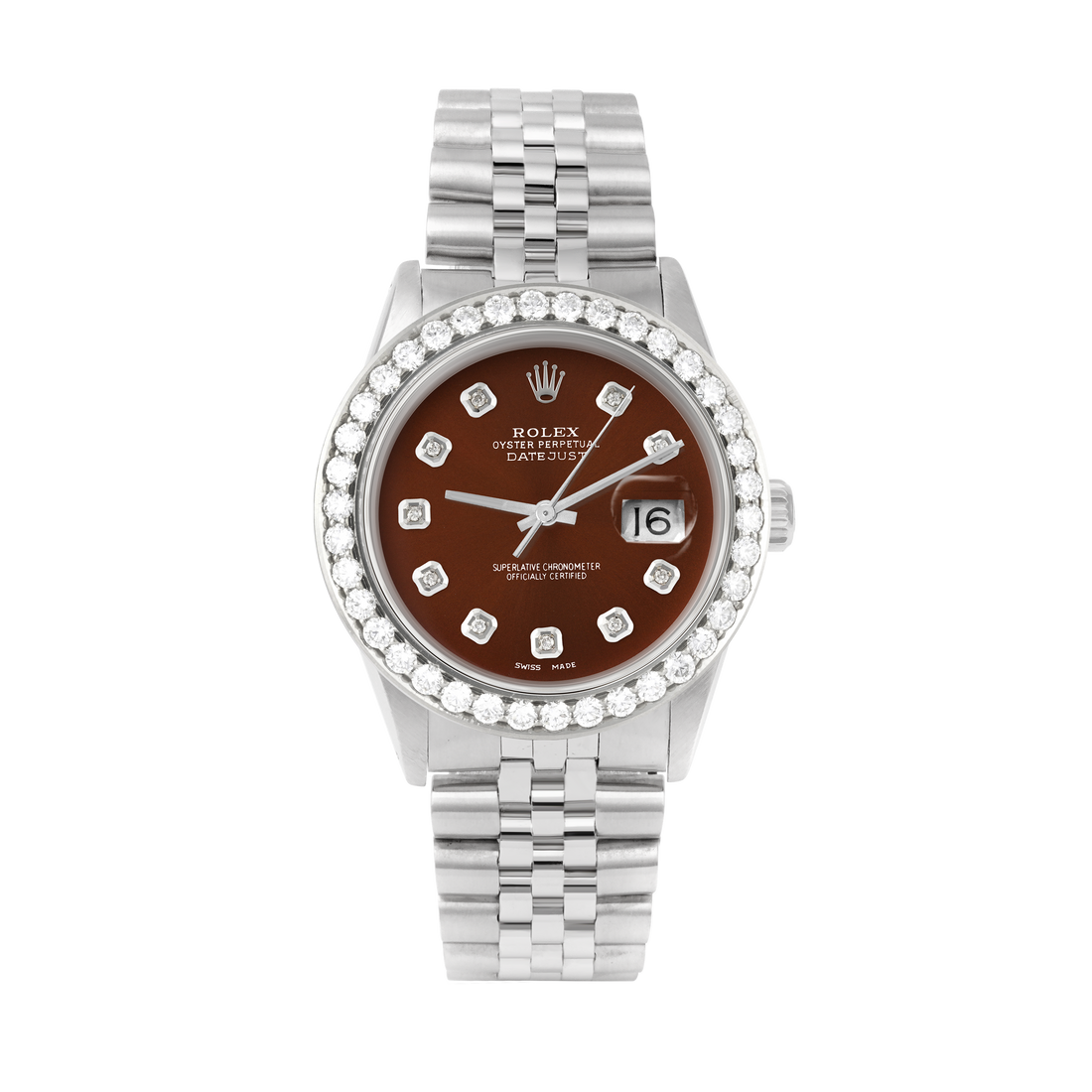 Rolex Datejust 36mm STAINLESS STEEL 16234 Brown  Dial | Diamond Hour Markers | 2.5 ct Diamond Bezel