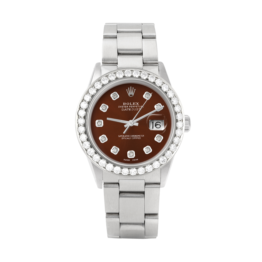 Rolex Datejust 36mm STAINLESS STEEL 16234 Brown  Dial | Diamond Hour Markers | 2.5 ct Diamond Bezel
