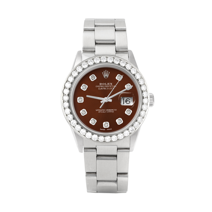 Rolex Datejust 36mm STAINLESS STEEL 16234 Brown  Dial | Diamond Hour Markers | 2.5 ct Diamond Bezel