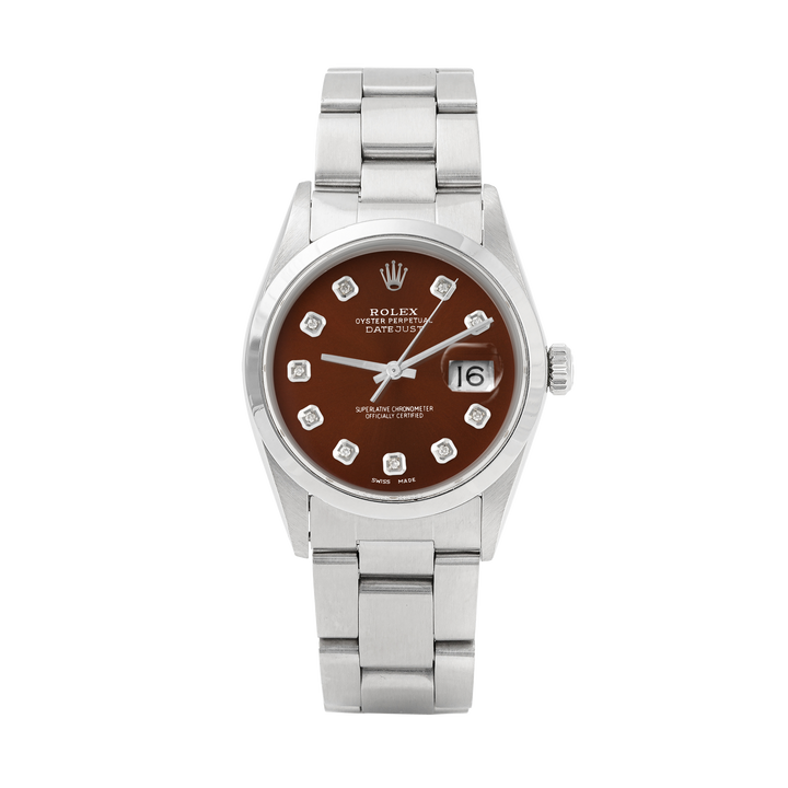 Rolex Datejust 36mm STAINLESS STEEL 16200 Brown Dial | Diamond Hour Markers | Smooth Bezel