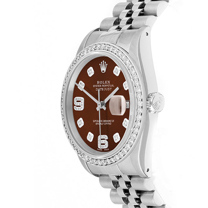 Rolex Datejust 36mm STAINLESS STEEL 16234 Brown  Dial | 6&9 Diamond |Diamond Hour Markers | 1 ct Diamond Bezel