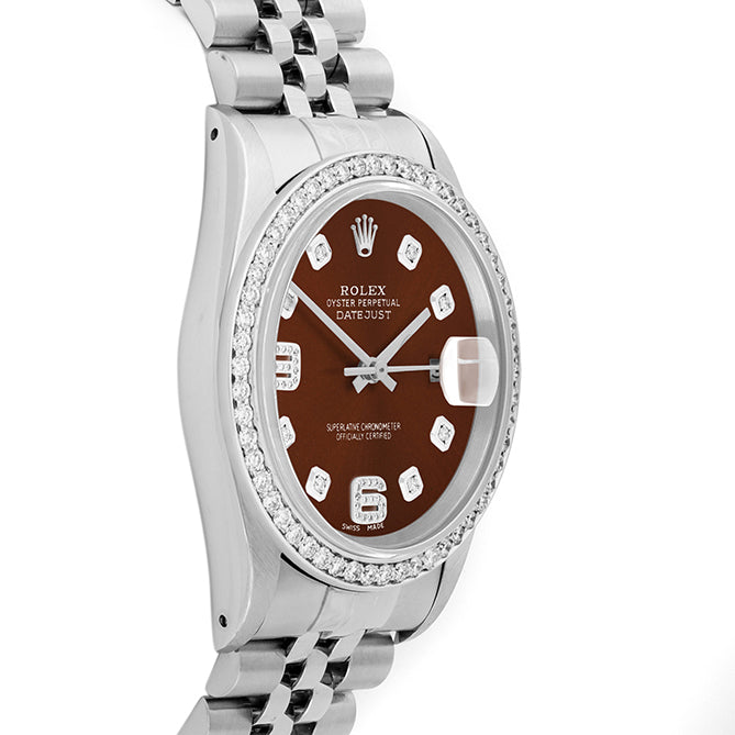 Rolex Datejust 36mm STAINLESS STEEL 16234 Brown  Dial | 6&9 Diamond |Diamond Hour Markers | 1 ct Diamond Bezel