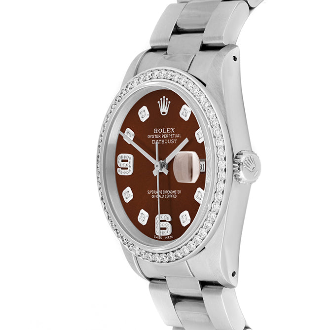 Rolex Datejust 36mm STAINLESS STEEL 16234 Brown  Dial | 6&9 Diamond |Diamond Hour Markers | 1 ct Diamond Bezel
